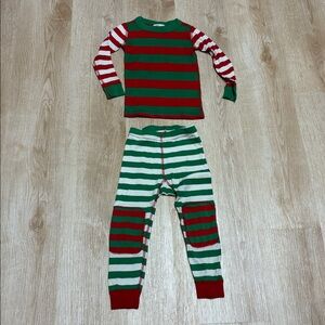 Hanna Andersson Christmas Red & Green Striped 3T Pajama Set 100% Organic Cotton